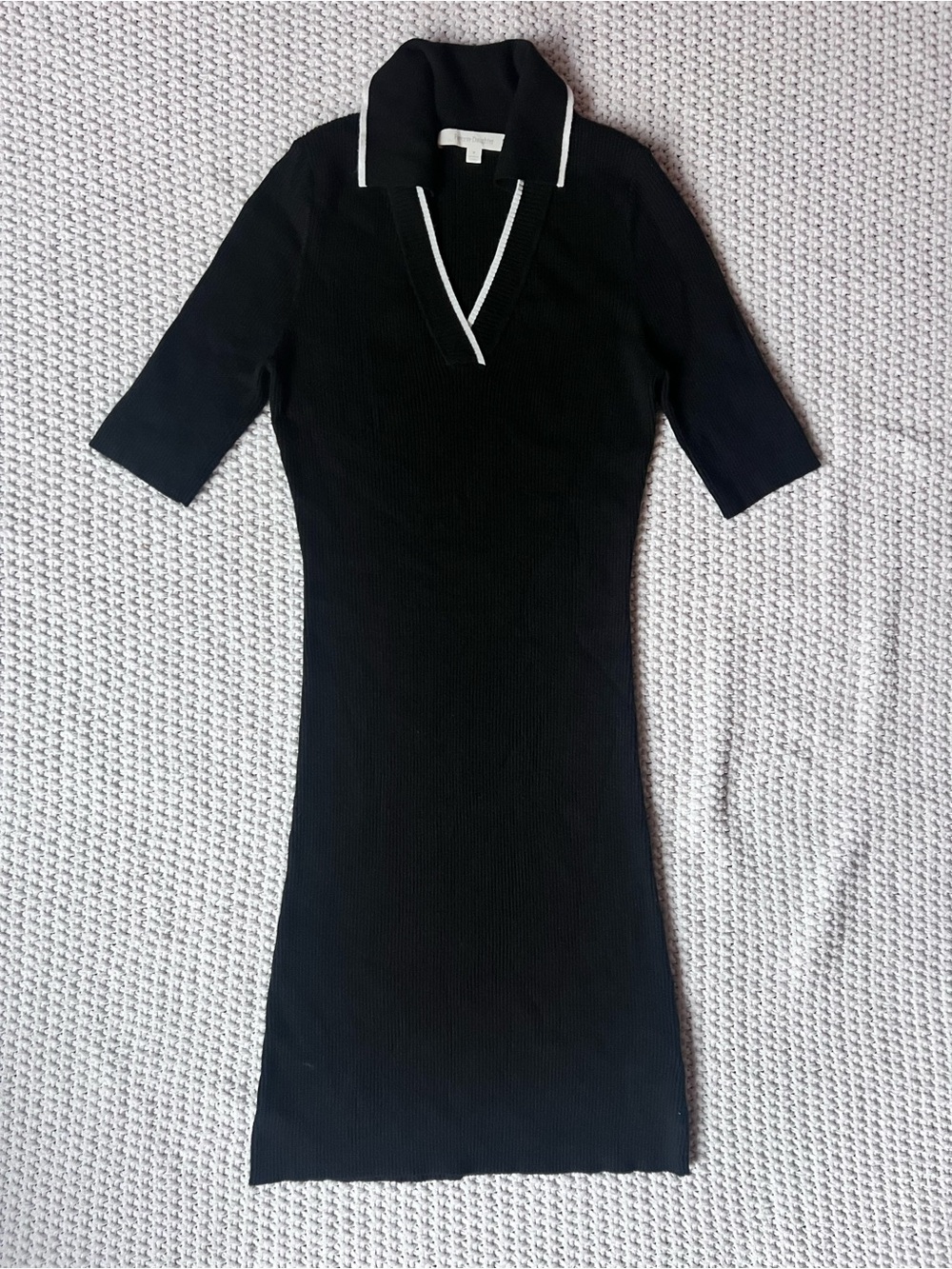 Favorite Daughter Black Ribbed Short Sleeve Collar Stretch Sweater Preppy Medium